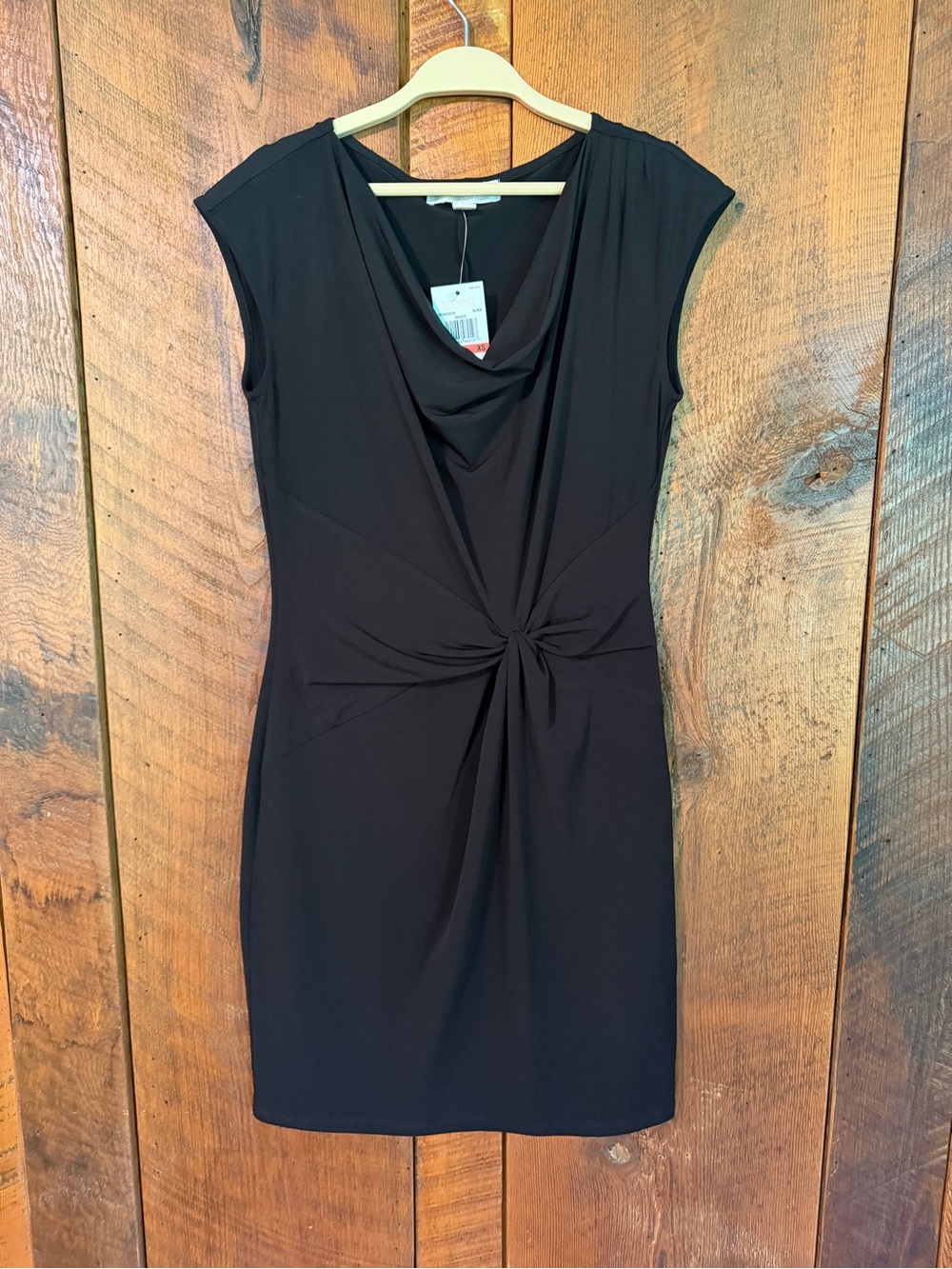 NWT Michael Kors Black Sleeveless Twist Front Sheath Dress XS Quiet Luxury LBD